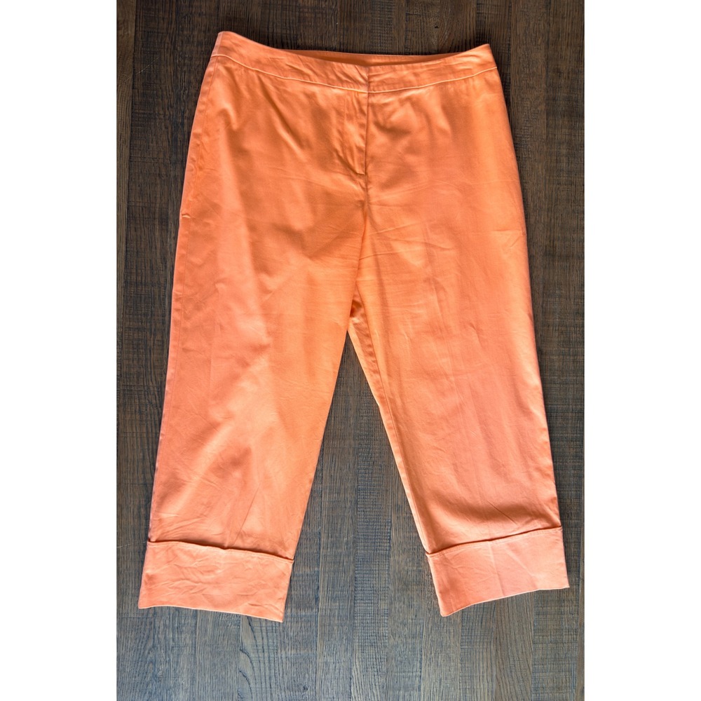 Sharon Young Womens Orange Cropped Cuffed Pants Size 12 Cotton Blend 4214-39 B